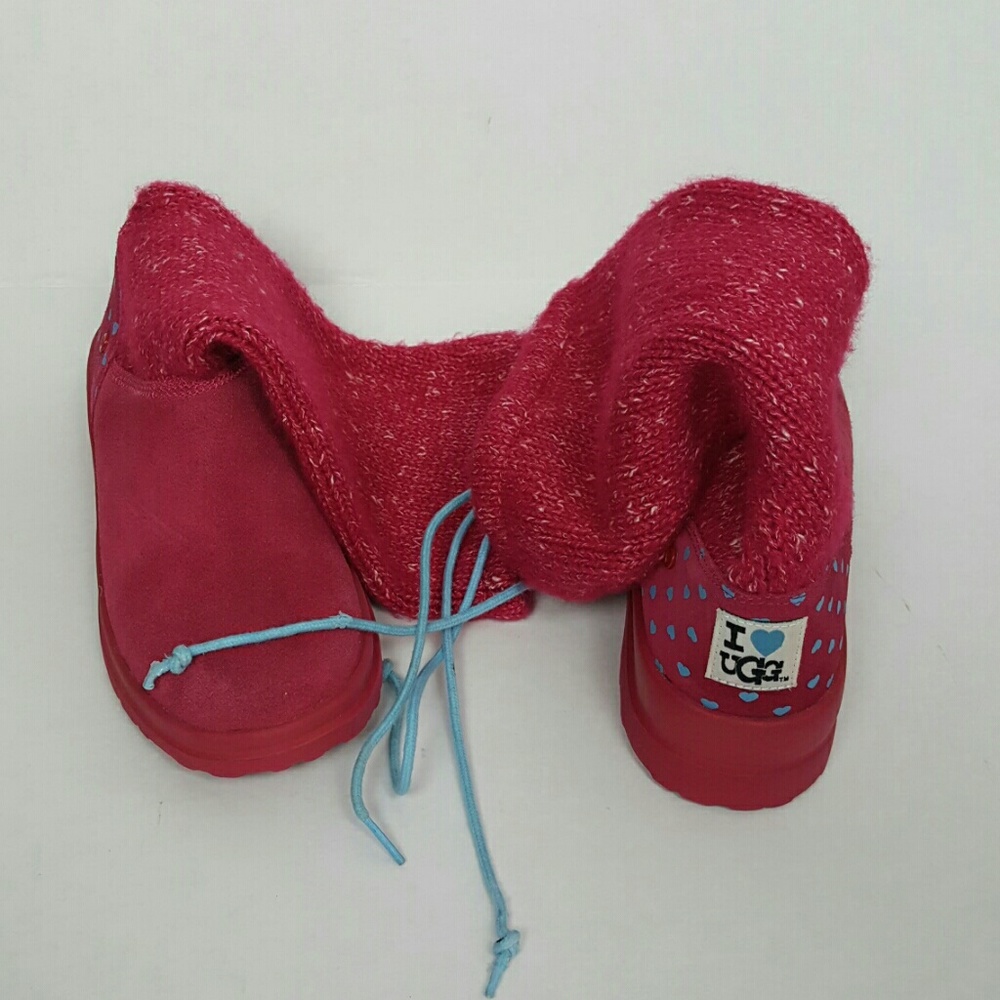 UGG boots pink girl top wool leather suede size 4